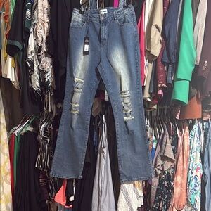 Fashion Nova Blue Distressed Straight Leg Jeans